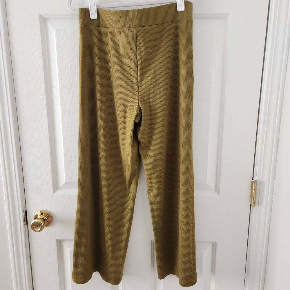 LOFT Olive Green Ribbed Cropped Stretchy Wide Leg Casual Pants - Size S - Picture 7 of 8